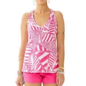 Lilly Pulitzer Womens Minka Tank Yacht SEA Capri Pink White Top V-Neck Size S